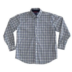 GAP Kids XL 12 Plaid SHIRT White Blue Gray button down Long Sleeve Chest Pocket
